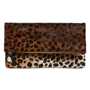 Clare V. Genuine Calf Hair Leopard Foldover Clutch